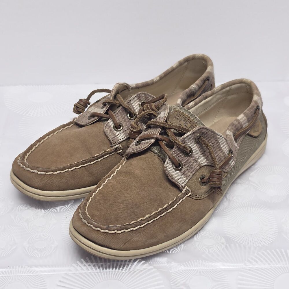 Sperry Top Sider Songfish Leather Boat Shoes Women Size 9 M Taupe Brown 97217